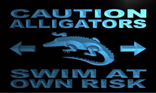 Caution Alligators Swim at Own Risk Neon Sign